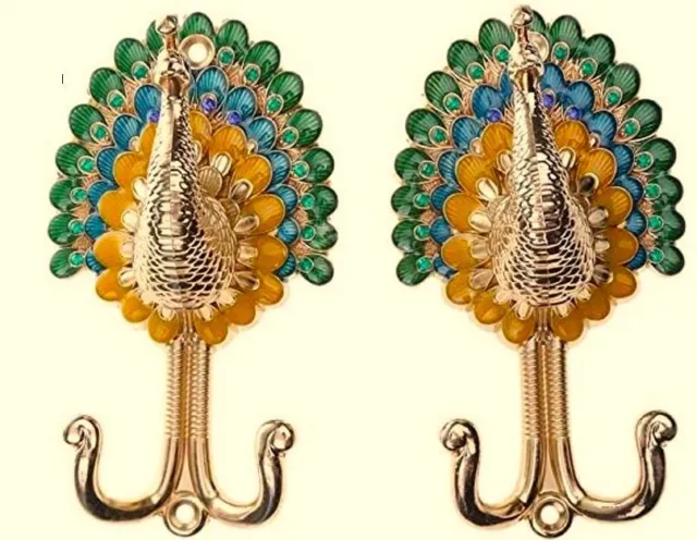 2 Peacock Gold 3D Clothes coat hanger Hook Home Wall Decor ~ metal sturdy NEW