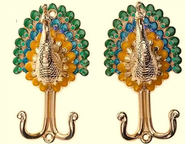 2 Peacock Gold 3D Clothes coat hanger Hook Home Wall Decor ~ metal sturdy NEW