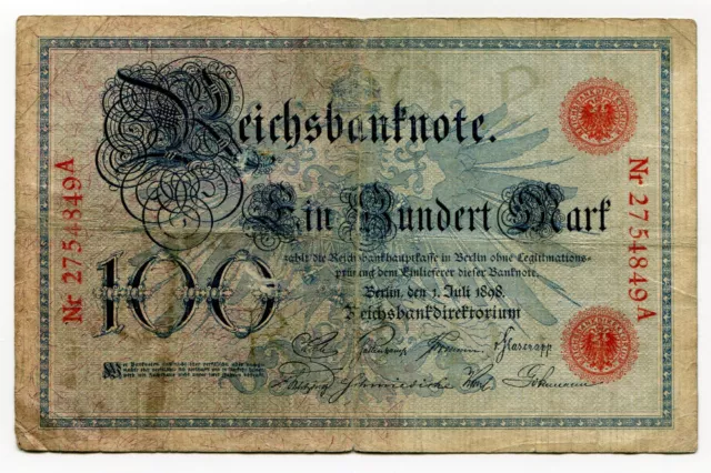 REICHSBANKNOTEN- 1898- 100MARK- Blauer Hunderter- DEU-13- Ro.17/P20- III/SS- RAR