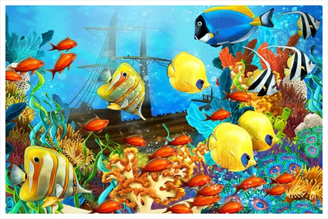 363864 Living Reef Coral Sea Ocean Fish Aquarium Art Decor Print Poster AU