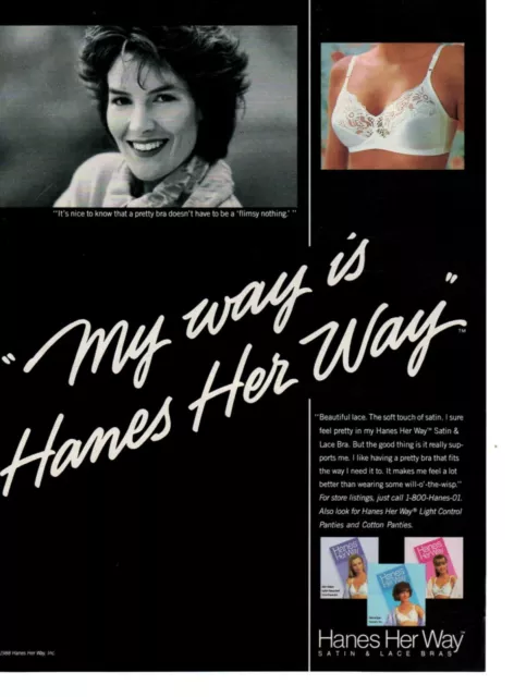 VINTAGE ADVERTISING PRINT Fashion Ad Underwear HANES My Way is Satin Bra  1988 ad £9.42 - PicClick UK