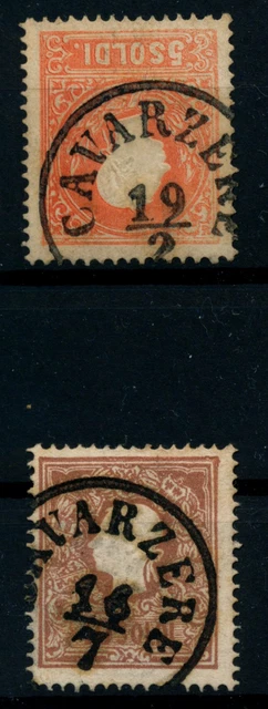 LOMBARDEI-VENETIEN 1858 2Stk.Marke:5sld. Und 10sld. Type II. CAVARSERE