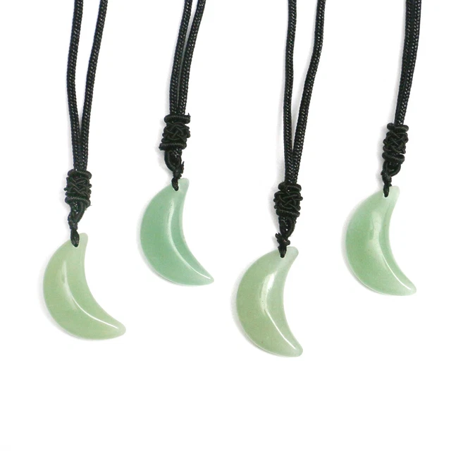 Natural Moon Necklace Crystal Stone Pendant Crescent Meniscus Healing Reiki Gift