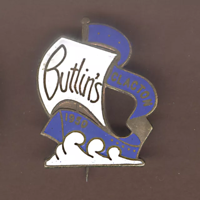 Butlins Clacton 1950 Blue And White Labels Enamel Pin Badge