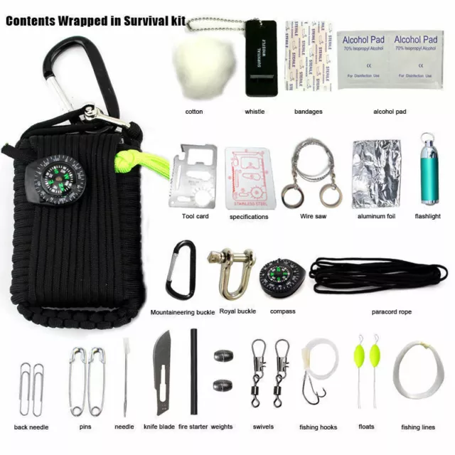 29 in 1 Emergency Camping Survival Kit Outdoor Tactical 550 EDC Gear Tool Bags