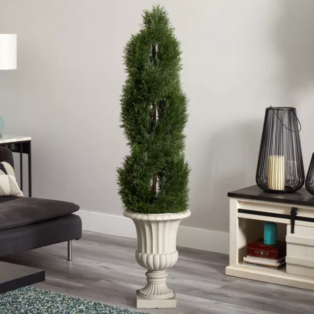 5’ Double Pond Artificial Cypress Spiral Topiary Tree in Urn UV (Indoor/Outdoor)