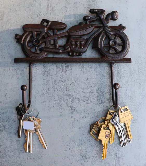 Rustic Cast Iron Retro Motorcycle Chopper Bike Wall Double Hooks Coat Hanger