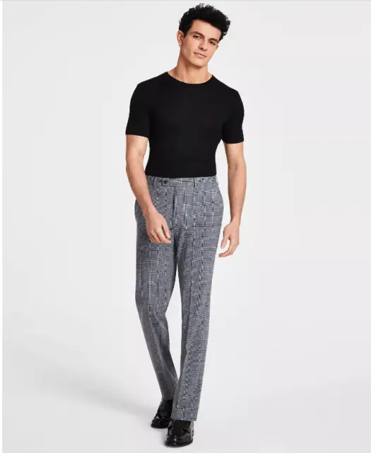 Calvin Klein Mens Slim Fit Plaid Dress Pants Gray 38 x 32