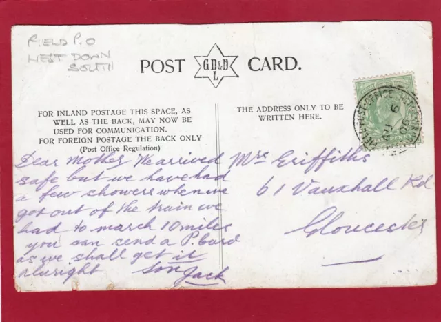 Field Post Office West Down South Military Camp Single Circle Postmark AL869
