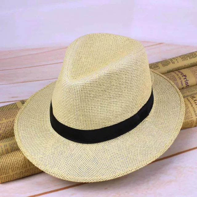 Men Women Summer Sun Wide Flat Big Brim Fedora Panama Straw Hat Cap Sunhat AU