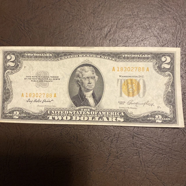 1953 U.S 2 Dollar bill note *  orange Gold Seal * Very Rare *Great shape!!