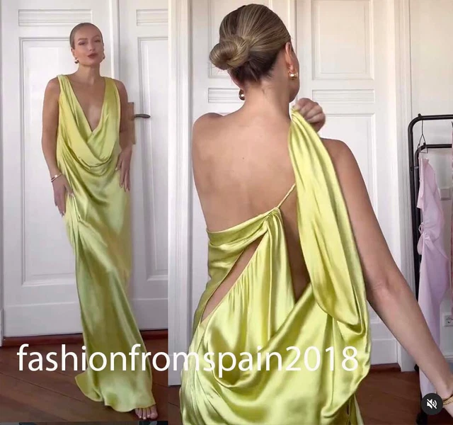 ZARA NEW WOMAN Midi Zw Coll. Satin Flowy Dress Lime Green Xs-Xl  3067/381/520 $114.78 - PicClick