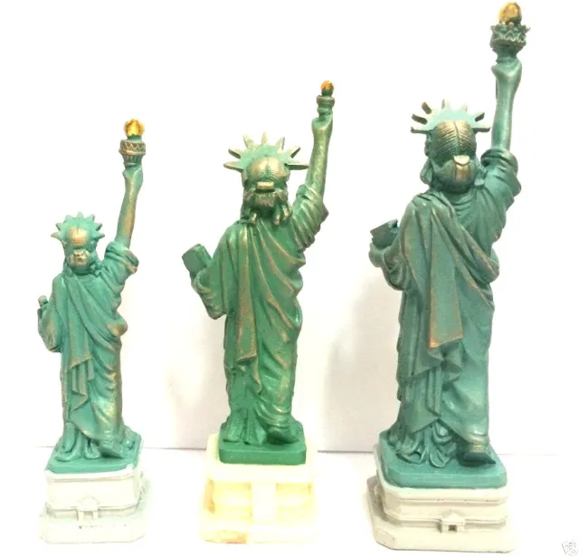 3 PCS Statue of Liberty Replica Figurine w.Flag Base Souvenir from NYC 4" 5" 2