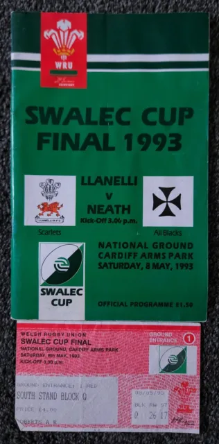 1993 WRU Swalec Cup Final Llanelli v Neath RFC Programme with Ticket Stub