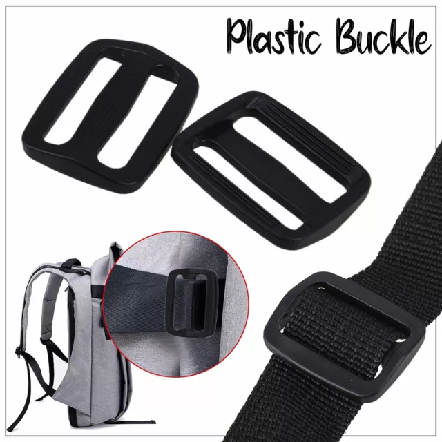 Black Delrin Plastic Triglide Slider Buckles 25mm for Webbing Bag Strap Belts