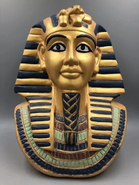 Büste Tutanchamun Pharao Statue Ägyptische Gottheit Terrakotta Ton 30 cm Gold
