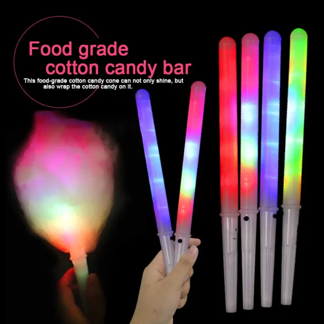 (4 Pack) LED Glowing Cotton Candy Glowing Cones Reusable Light Up Sticks