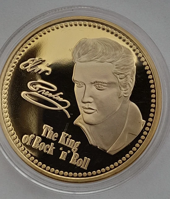 Pièce Commémorative Elvis Presley Plaquée Or - 40mm - Collection Art Et Décoration - Cadeau Fan Rock'n'roll