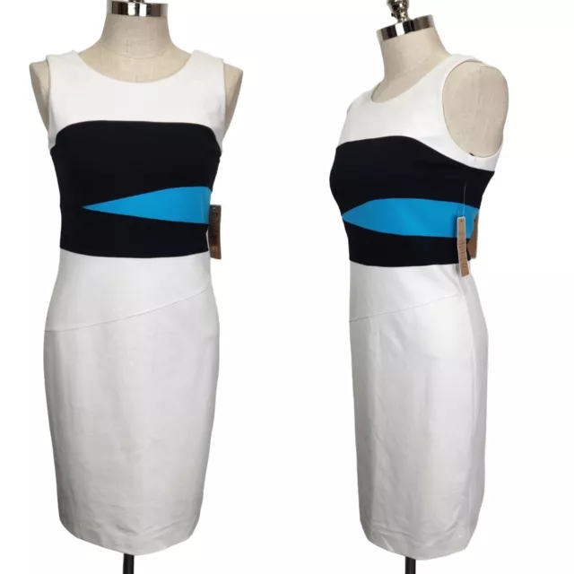 NUE By Shani NWT Sheath Dress 10 Slimming Sleeveless Colorblock White Black