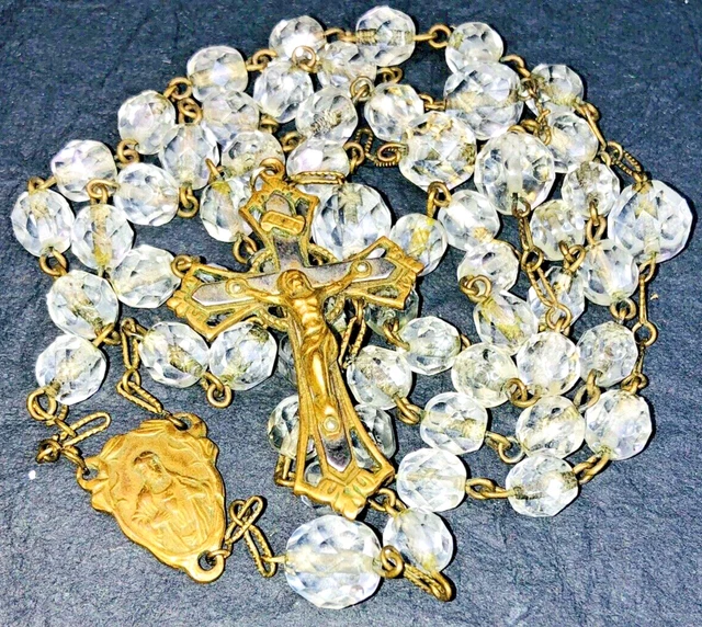 Vintage Rosary, Ste Anne de Beaupre', Sacred Flaming Heart, Glass Beads, 36.5 g.