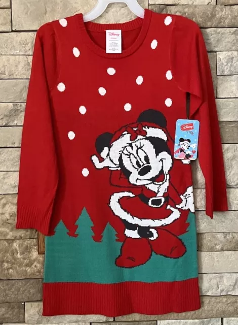 Disney Minnie Mouse Christmas Sweater Long Sleeves Girls S (6-6X) ~ Red ~ NEW