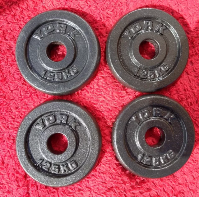 Cast Iron Weight Plate 4x 1.25kg YORK for 1" Standard fit Dumbbell Barbell bars