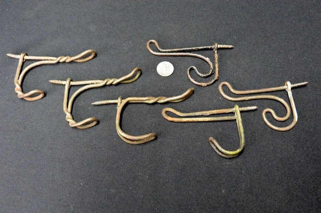 Vintage Bent  Wire Coat or Hat Hooks; Threaded Ends; x6; Salvage 2