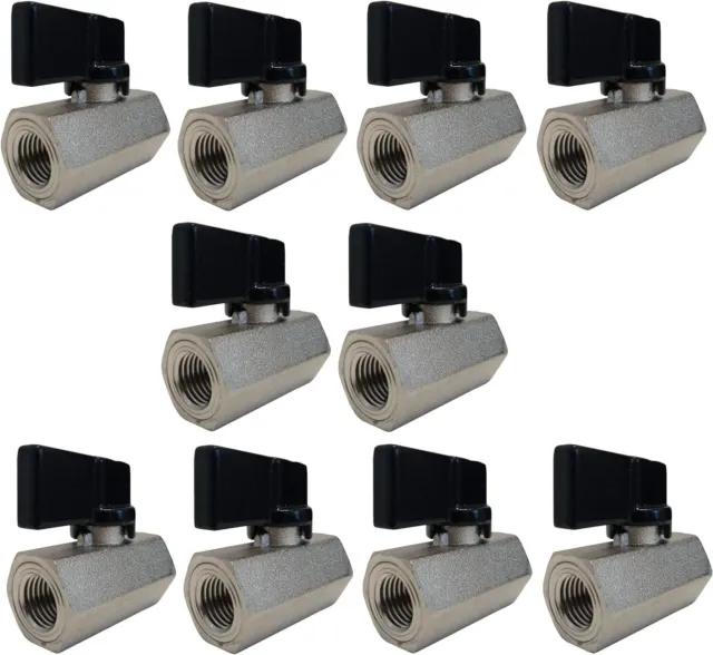 10-Pack Nickel Plated Brass Ball Valve | Female + Female 0.25" | NPT Thread