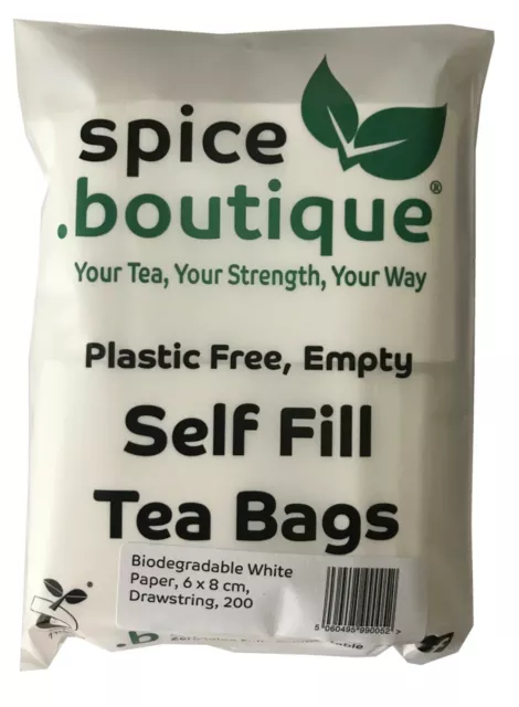 spice.boutique BIODEGRADABLE White Paper, Empty, PLASTIC FREE Self Fill Tea Bags