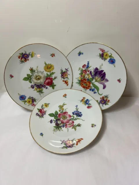 SET of 6 BAREUTHER WALDSASSEN LUNCHEON PLATES 3 FLORAL PATTERNS  BAVARIA GERMANY