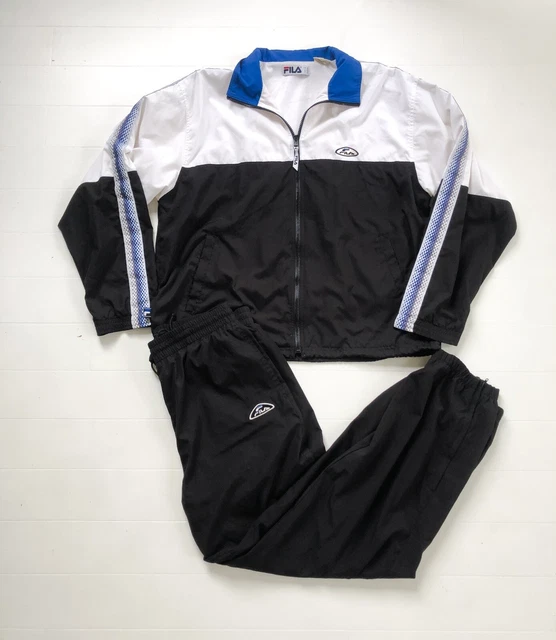 Vintage 90s Fila Track Suit Full Set Medium Black white blue