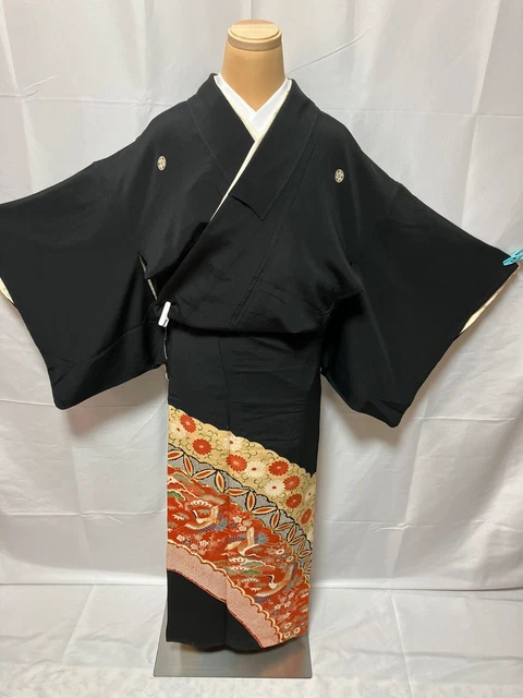 K015 Japanese Vintage Kimono Tomesode/Family crest/Shochiku plum/Height 153cm