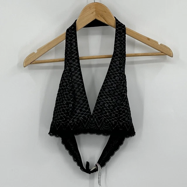 Intimately Free People Bra Womens Large Black Halter Neck Fairy Floral Lace Y2K