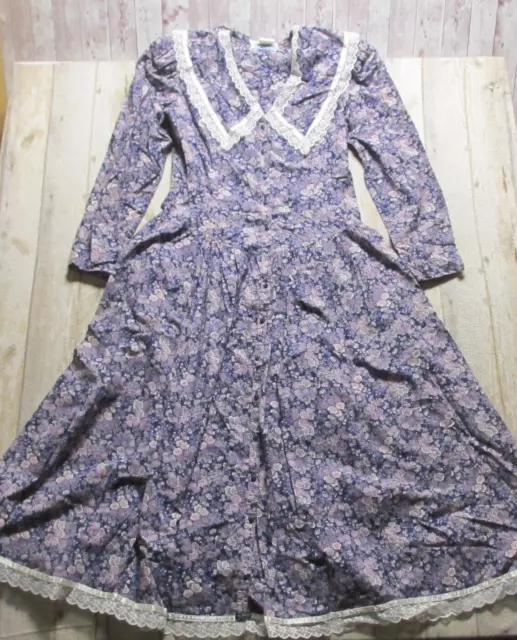 Gunne Sax Dress Jessica McClintock Womens 13 Blue Floral Cottage Core Prarie