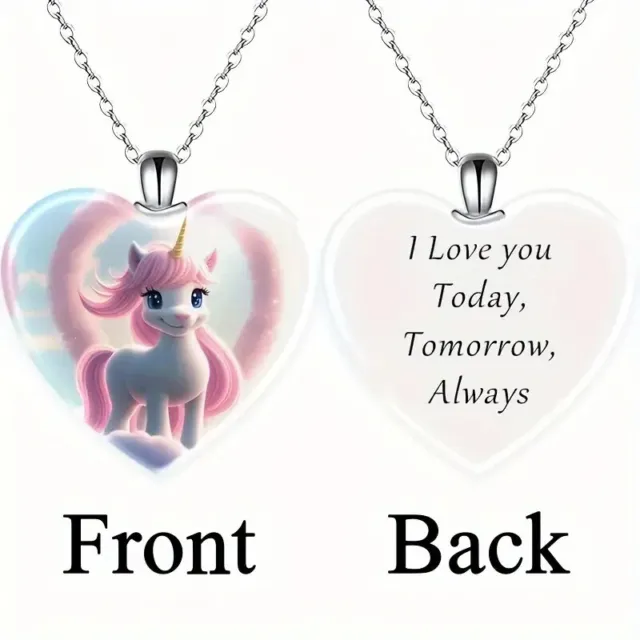 Unicorn Heart Pendant I Love You Today Tomorrow Always Necklace Girls Women Gift