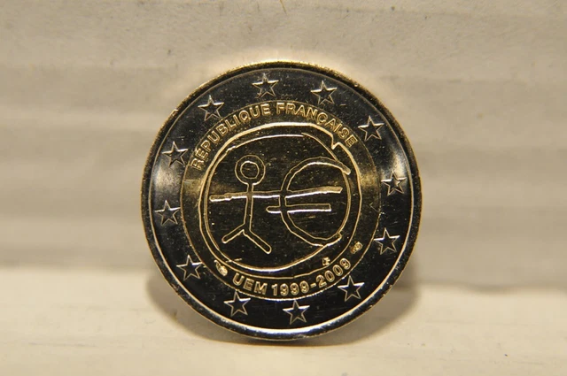 Pièce de deux euros commémorative République Française UEM 1999_2009 super état 