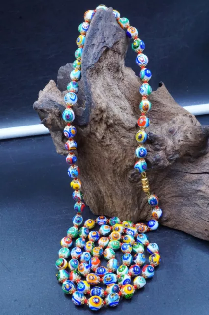 Murano Venetian Moretti Millefiori Glass Bead Necklace 15 67 Beads