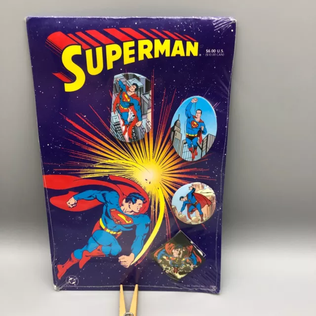 Superman Pin Set Factory Sealed 1988 #008693 Buttons Shuster Swan  Byrne Ordway