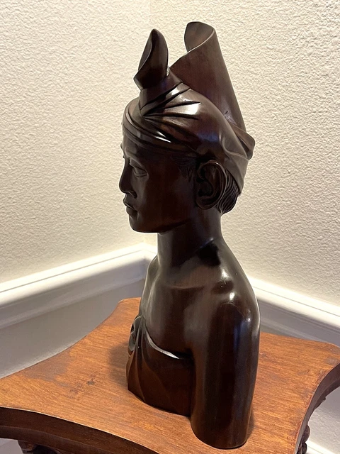 Vtg 13 1/2" Carved Ironwood Bali Statue Male Bust Art Sculpture Indonesian 2