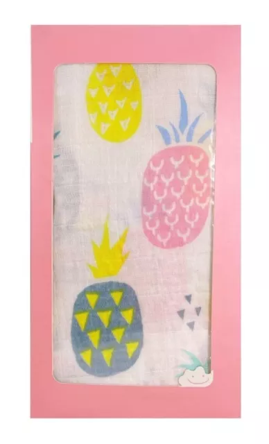 Large 120 x 110 cm Pineapple Muslin Baby Swaddle Wrap Blanket Pink Gift Box