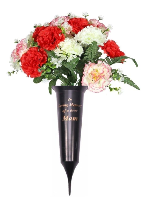 Artificial Silk Flower Memorial Vase Grave Pot Crem Cemetery Mam