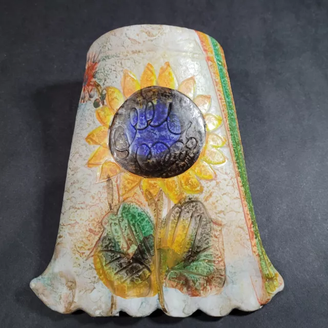 Italian Art Pottery Sunflower Wall Pocket Planter Vase Hand Painted