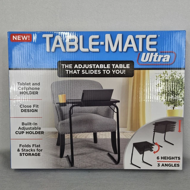 TABLE MATE ULTRA Folding TV Tray Table w/ Phone Cup Holder Adjusts to 6