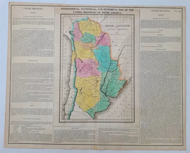 1822 MAP of UNITED PROVINCES of SOUTH AMERICA GEOGRAPHICAL HISTORICAL antique