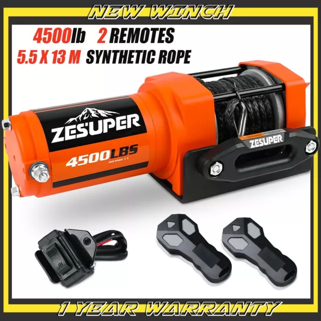 12V Electric Winch 4500LB Synthetic Rope Remote Trailer ATV UTV Boat Car