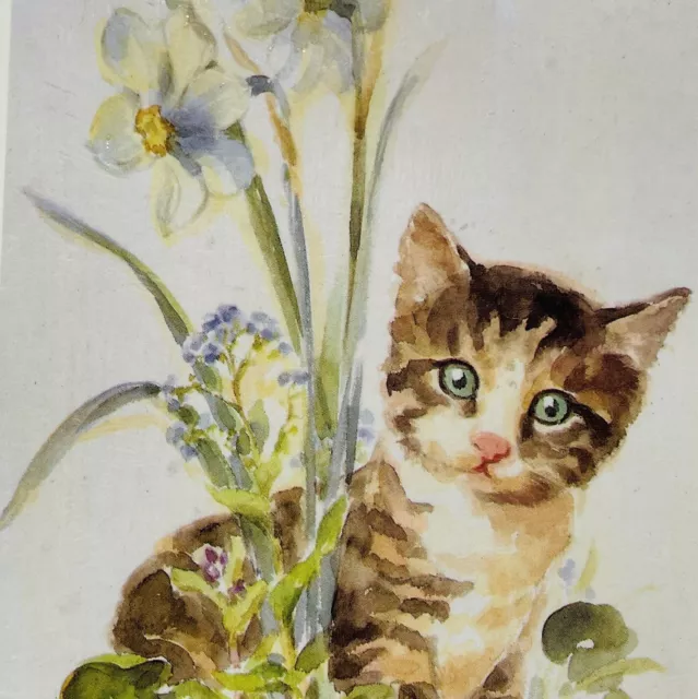 Vintage Cat Frame Picture 6x8 Tabby Orange Stripe Kitten Flower Photo Wood Brown