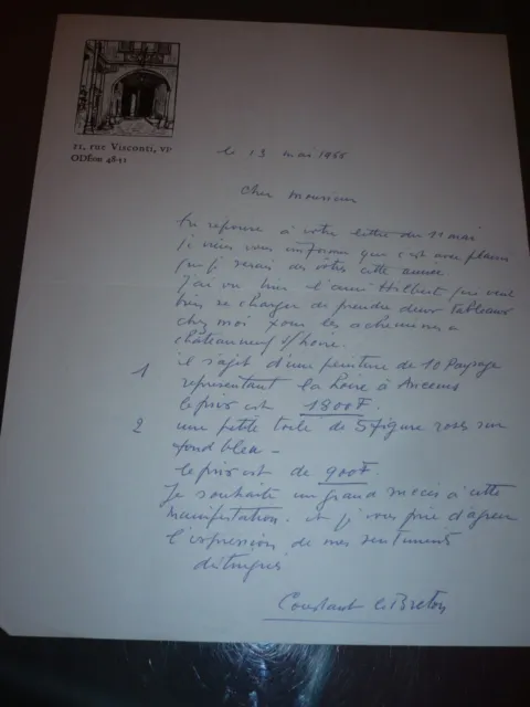 Constant Le Breton Autographed Letter 1966