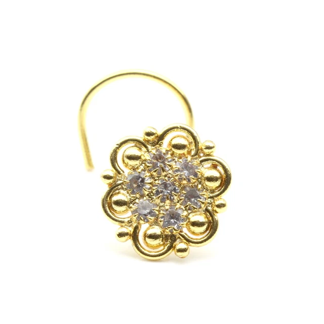 Estilo Flor Indio Oro Chapado Pendiente Nariz Circonita Blanca L Doblado Aro 22g
