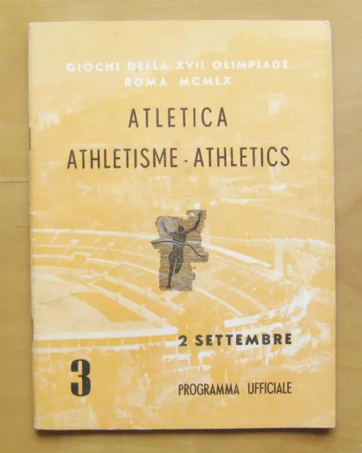 1960 Rome Olympics Athletics Programme 2nd September *Good Condition*