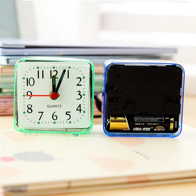 Mini Quartz Alarm Clock Bed Travel Compact Square Beep Table Colour Cute watch
